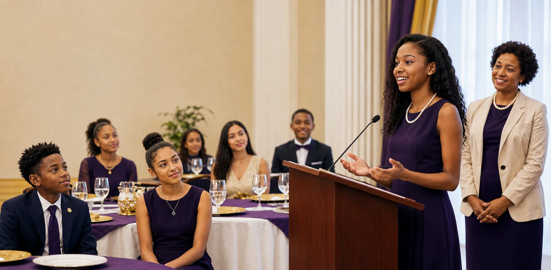 Students practicing leadership, communication, and etiquette skills